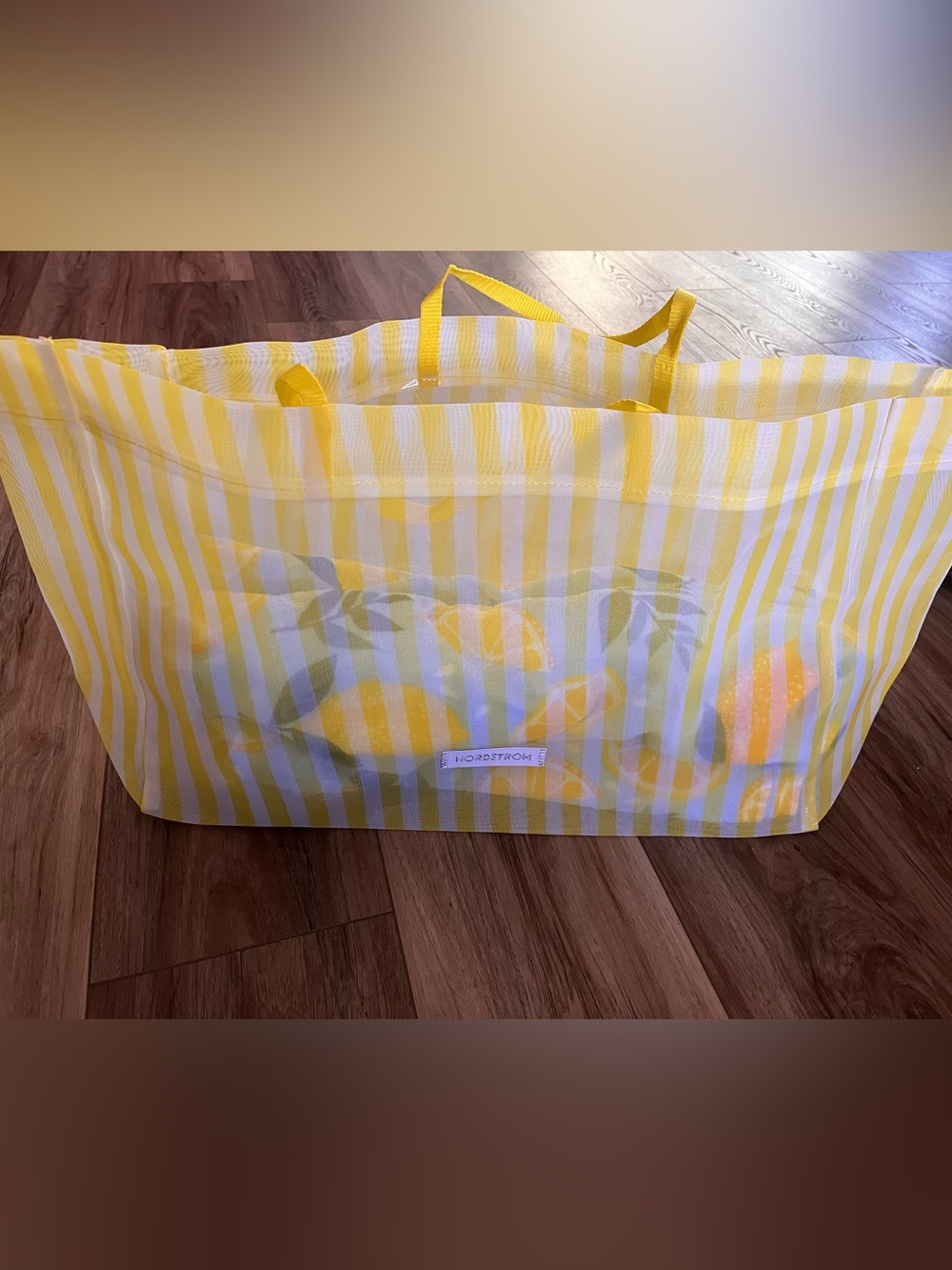 Nordstrom Yellow and White Striped Mesh Beach Tote